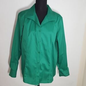 Chico's Women's Shirt Size 3 US 16 Green No Iron Button Front Long Sleeves